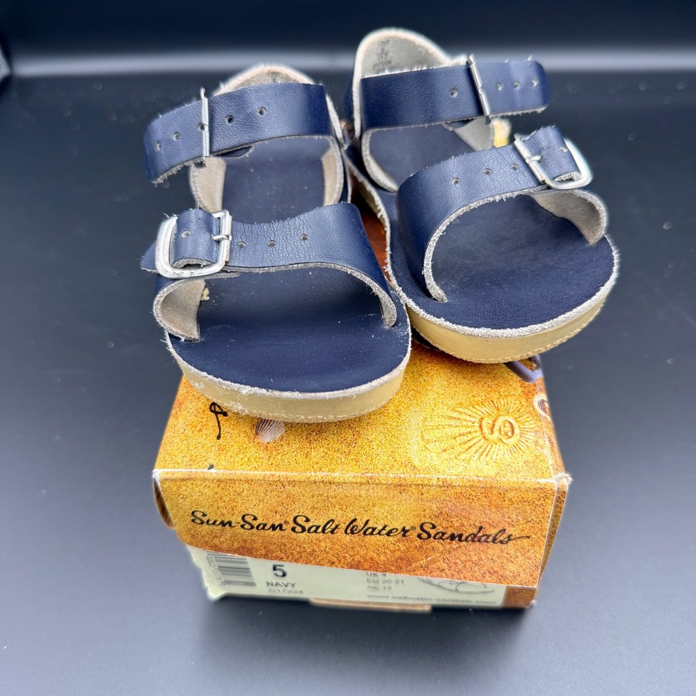 Sun-San Salt Water Sandals Surfer Navy Blue Leather Toddler Size 5 1707 Buckle